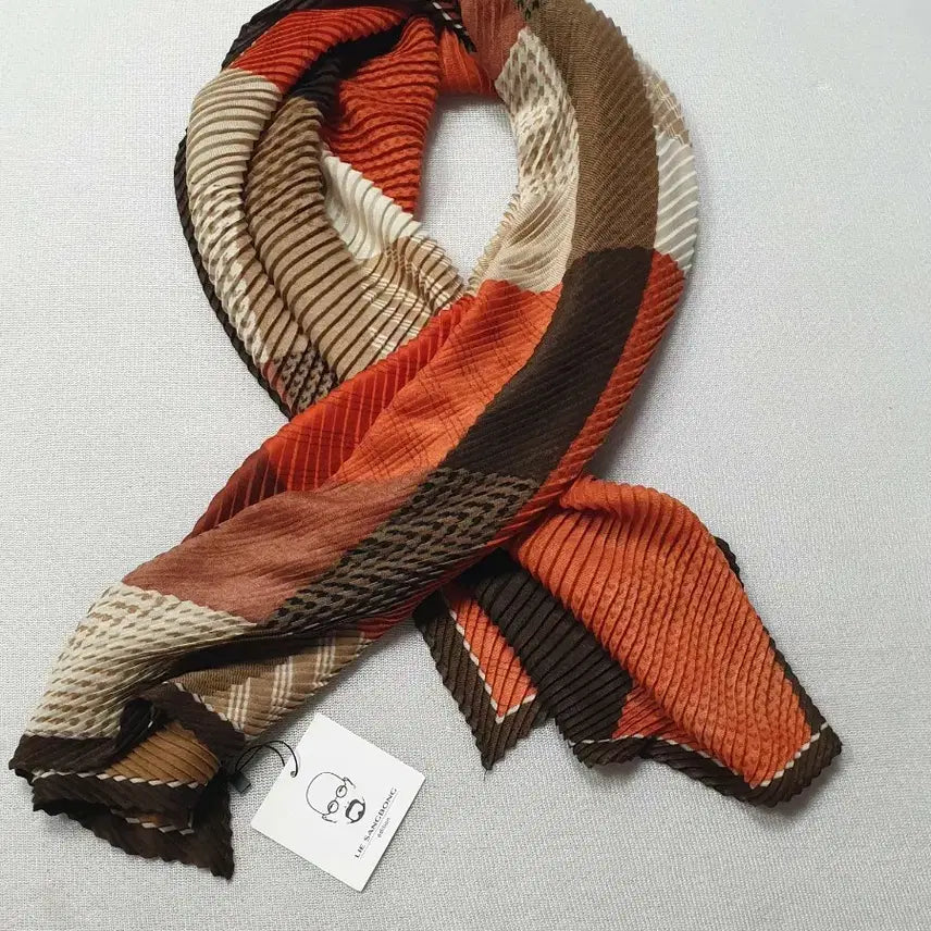 [BUNJANG] Lee Sang Bong Pleated Scarf Muffler / 이상봉 플리츠 스카프 주름 머플러 오렌지 브라운