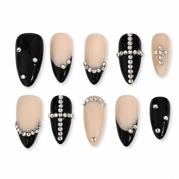 [BUNJANG] Cubic Nail Tips Black Nude / 큐빅 네일팁 블랙 누드