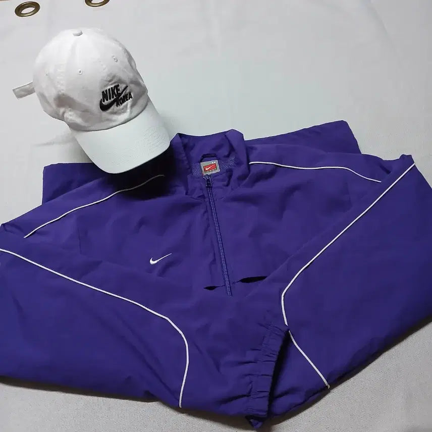 [BUNJANG] Nike Old School Piping Woven Windbreaker Jacket Purple / 나이키 빈티지 올드스쿨 파이핑 우븐 바람막이 자켓 보라색 퍼플