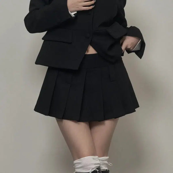 [BUNJANG] Khaki Point Pleats Skirt Black S / 카키포인트 pleats skirt black s