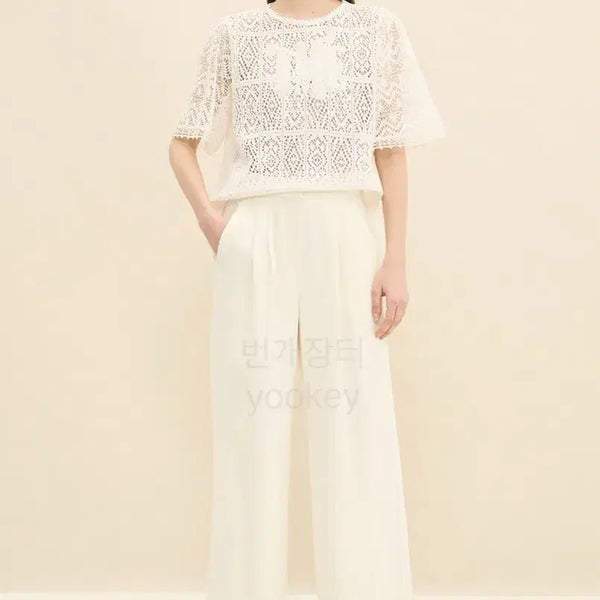 [BUNJANG] TIME Wide Leg Glitter Back-Elastic Pin-tuck Slacks Ivory / 23년 한섬 타임 TIME 글리터 뒷밴딩 와이드 팬츠 폴리 찰랑 핀턱 슬랙스 바지 아이보리