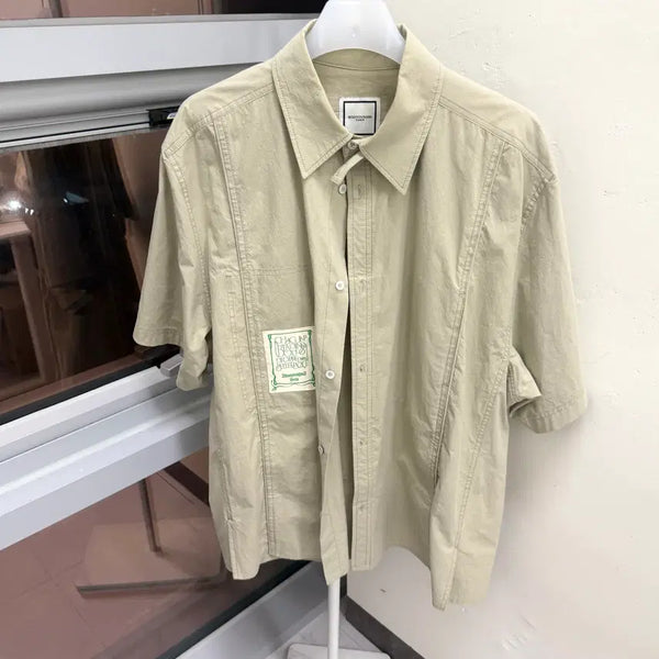 [BUNJANG] Wooyoungmi Linen Artwork Label Patch Short Sleeve Shirt / [52 size] *정품* 우영미 린 아트워크 라벨 패치 반팔 셔츠