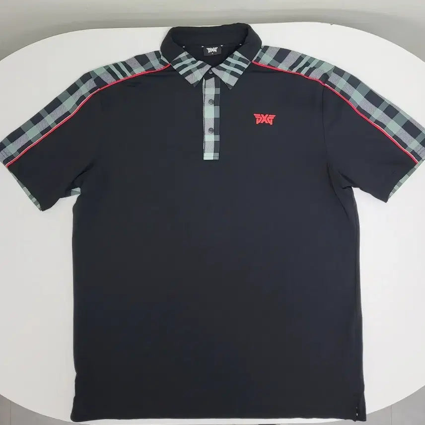 [BUNJANG] PXG Golf Wear Black Checkered Color Block Polo Shirt / PXG 골프웨어  카라티 블랙 체크 배색115