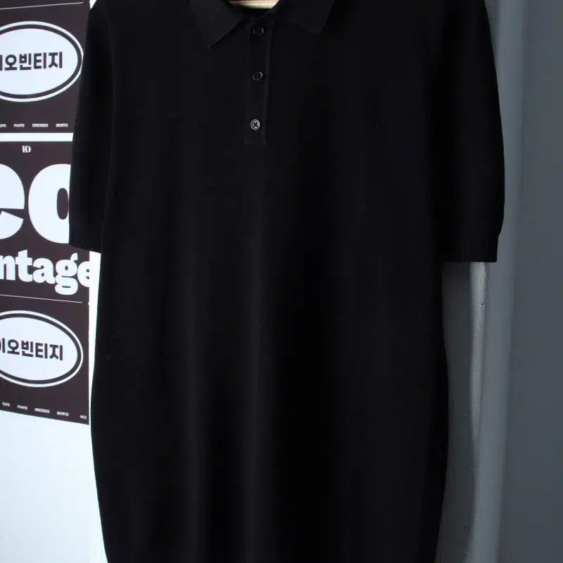 [BUNJANG] TOPTEN Basic Short-Sleeve Collar T-shirt Knit - Black / (L) 탑텐 반팔 카라 티셔츠 니트 무지 블랙 놈코어-H36962
