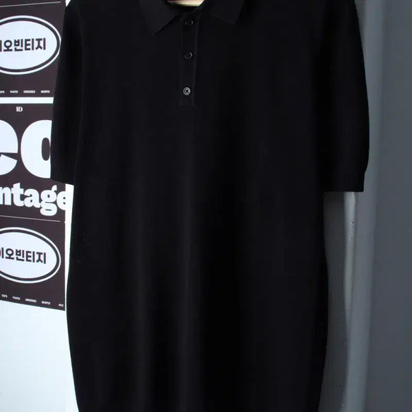 [BUNJANG] TOPTEN Basic Short-Sleeve Collar T-shirt Knit - Black / (L) 탑텐 반팔 카라 티셔츠 니트 무지 블랙 놈코어-H36962