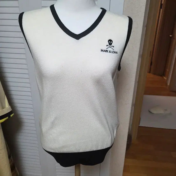 [BUNJANG] MARK & LONA Women's Golf Knit Vest Ivory/Black / 마크앤로나 골프 니트 조끼 아이보리