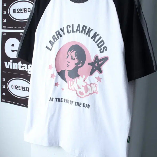 [BUNJANG] Larry Clark Collaboration Raglan Short Sleeve T-Shirt White / (S-M) 래리클락 반팔 티셔츠 나그랑 화이트 스트릿 협업-H36900
