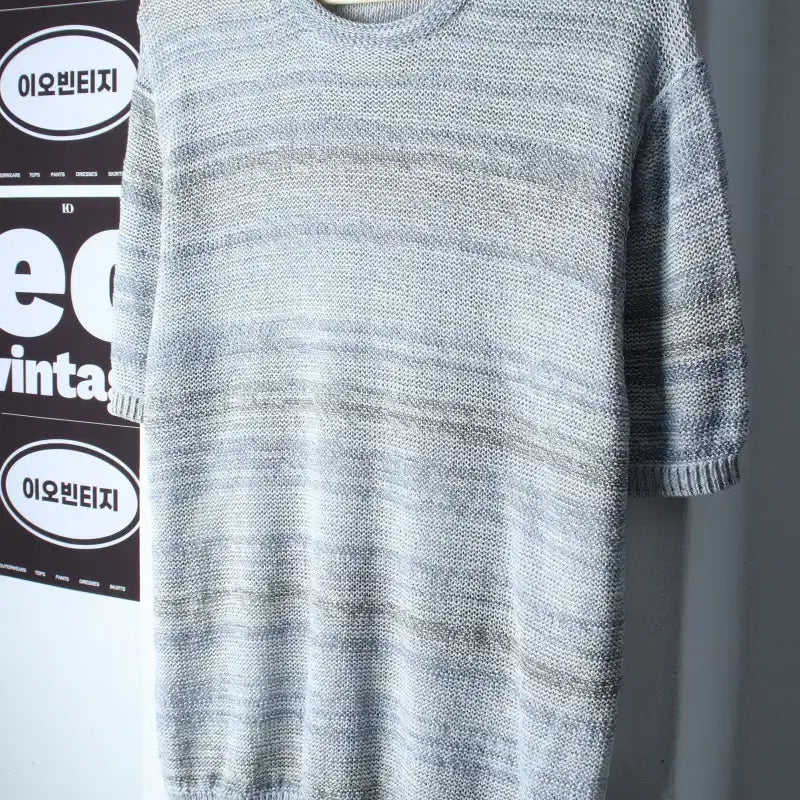 [BUNJANG] In Tempo Mood Striped Color Mix Half Sleeve T-Shirt / (M-L) 인템포무드 반팔 티셔츠 니트 스트라이프 컬러믹스-H36924