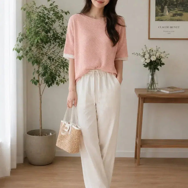 [BUNJANG] Pink Knit T-Shirt / 핑크색 니트 티셔츠