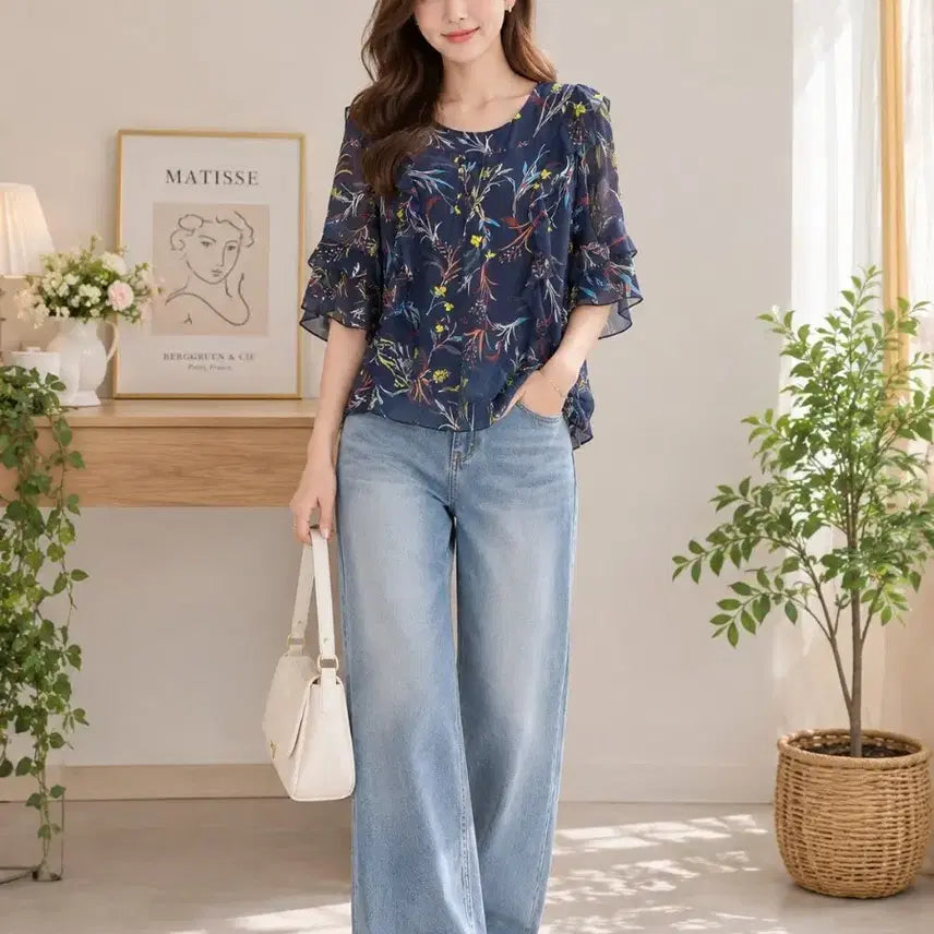 [BUNJANG] Women's Floral Pattern Blouse / 여성 플라워 패턴 블라우스