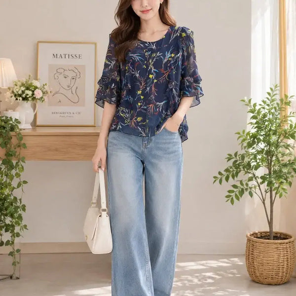 [BUNJANG] Women's Floral Pattern Blouse / 여성 플라워 패턴 블라우스