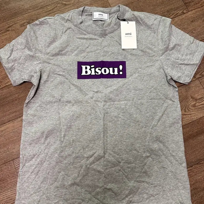 [BUNJANG] AMI T-Shirt Bisou! Logo Grey Size 95-100 / 아미 반팔티 Bisou! 로고 그레이 (95-100)