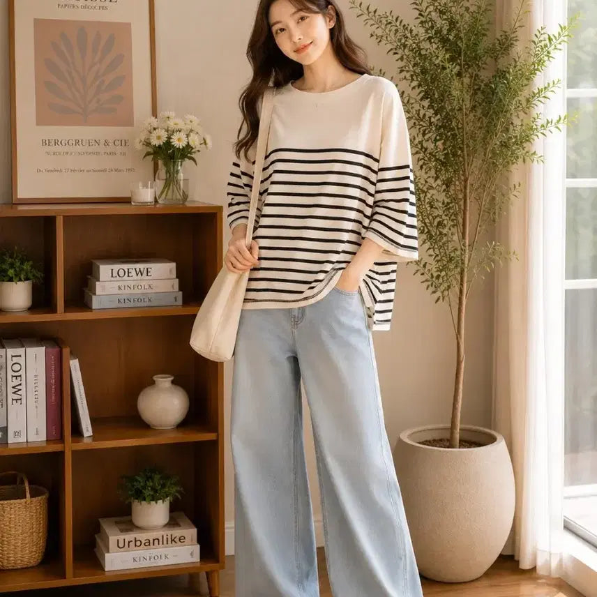 [BUNJANG] Stripe Loose Fit Short Sleeve T-Shirt / 스트라이프 루즈핏 반팔 티셔츠