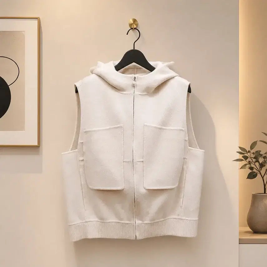 [BUNJANG] Mine Cashmere Wool Hooded Zip-Up Vest / 한섬 마인 MINE 캐시미어 울 후드 집업 베스트  82-94-160사이즈