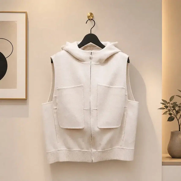 [BUNJANG] Mine Cashmere Wool Hooded Zip-Up Vest / 한섬 마인 MINE 캐시미어 울 후드 집업 베스트  82-94-160사이즈