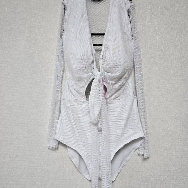 [BUNJANG] White Long Sleeve Monokini Swimsuit L / 화이트 롱슬리브 모노키니 수영복 L 새상붐