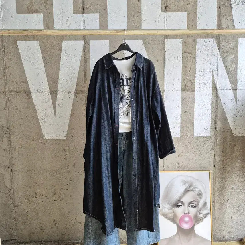[BUNJANG] Mickey Mouse Denim Long Shirt Jacket / 미키마우스 청 롱셔츠 자켓(JK1