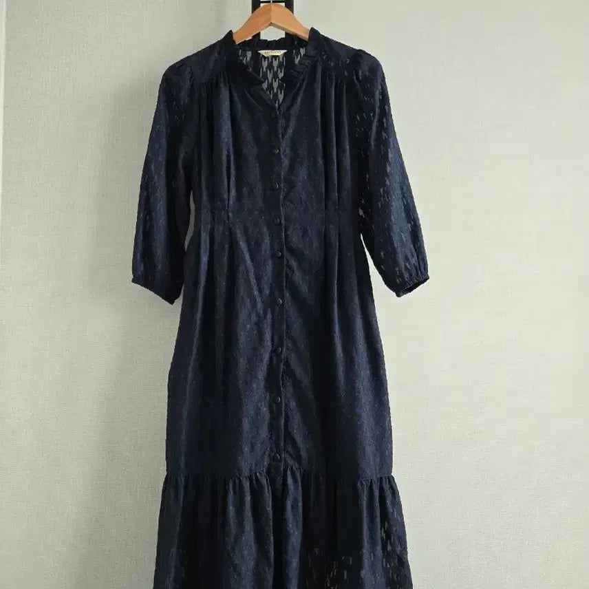 [BUNJANG] Cacharel Chiffon Lace Dress Navy / 까사렐 쉬폰 레이스 원피스 네이비