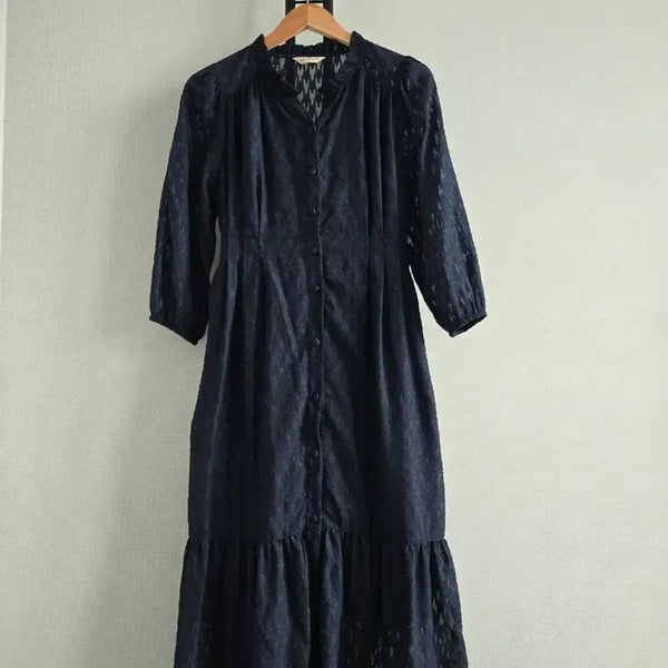 [BUNJANG] Cacharel Chiffon Lace Dress Navy / 까사렐 쉬폰 레이스 원피스 네이비