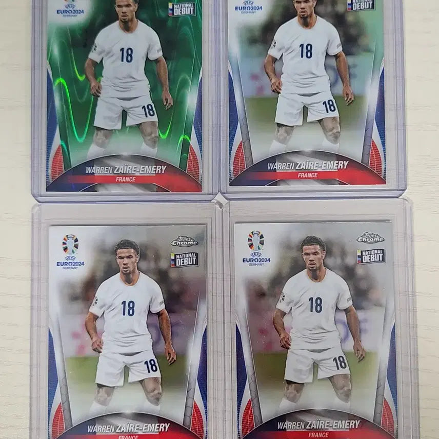 [BUNJANG] 2024 Topps Chrome UEFA Euro France Warren Zaïre-Emery Green Raywave, Refractor, Base x2 Bundle Set / 2024 탑스크롬 UEFA유로 프랑스 워렌 자이르에메리 그린레이웨이브,리플,베이스x2 4장 일괄