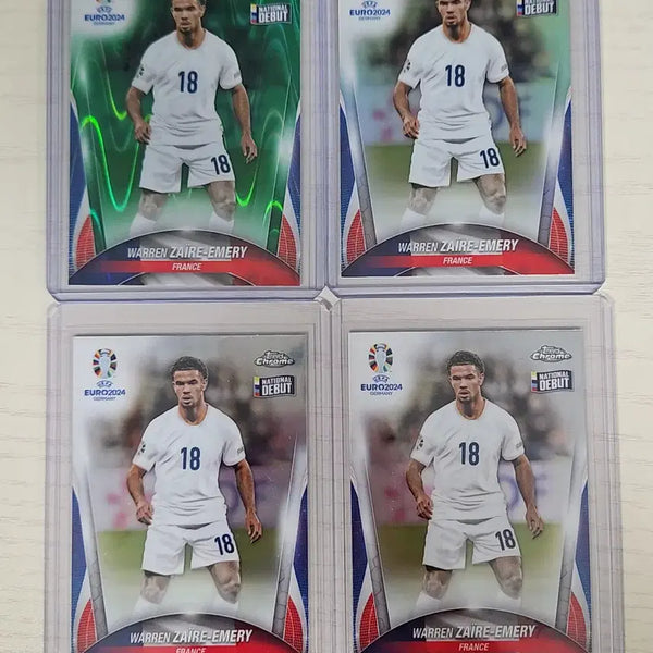 [BUNJANG] 2024 Topps Chrome UEFA Euro France Warren Zaïre-Emery Green Raywave, Refractor, Base x2 Bundle Set / 2024 탑스크롬 UEFA유로 프랑스 워렌 자이르에메리 그린레이웨이브,리플,베이스x2 4장 일괄