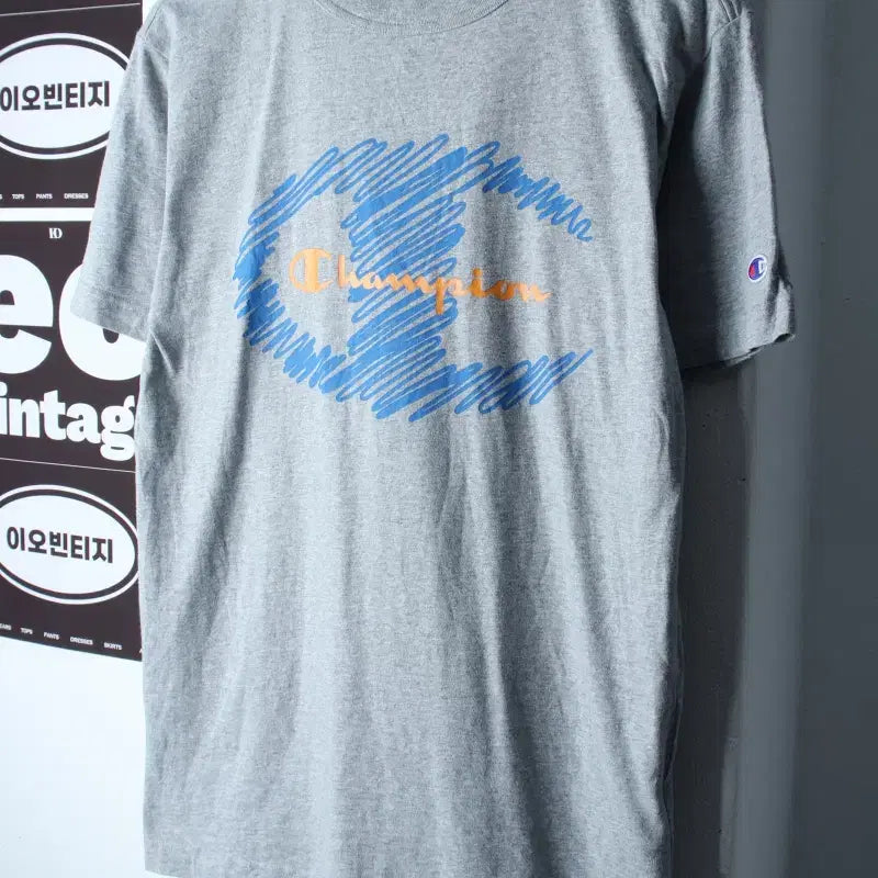[BUNJANG] Champion Big Logo Short Sleeve T-Shirt Grey / (L-XL) 챔피온 반팔 티셔츠 빅로고 그레이 올드스쿨-H36800