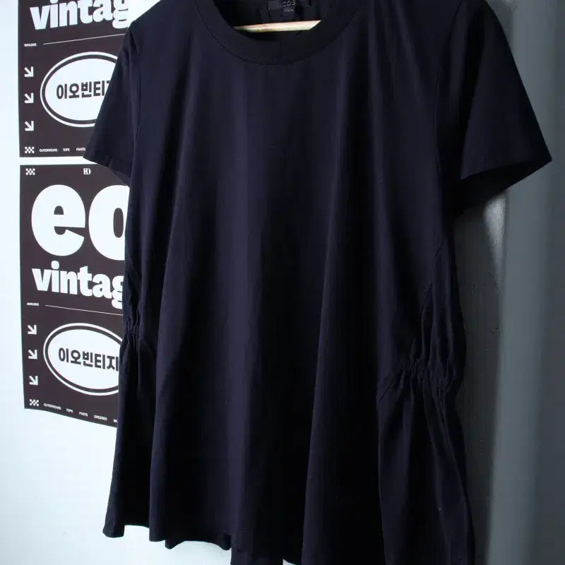 [BUNJANG] COS Plain Banding Frill Half Sleeve T-Shirt Navy XL / W(XL) 코스 반팔 티셔츠 네이비 무지 밴딩 프릴 놈코어-H36816
