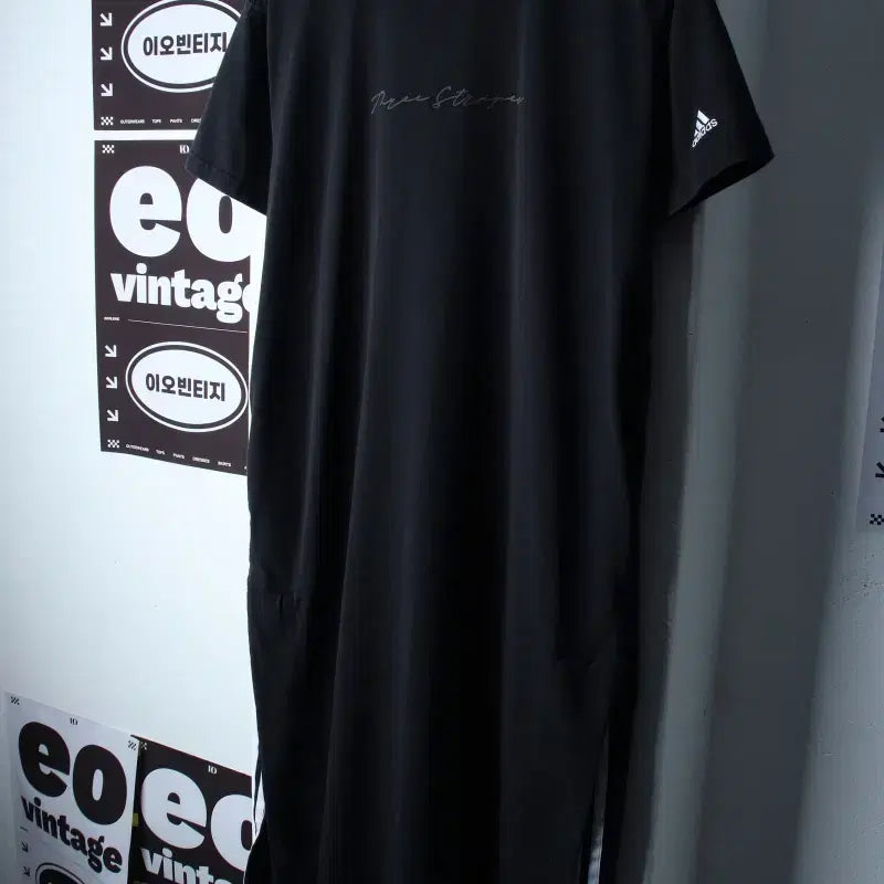 [BUNJANG] Adidas Three Stripes Long T-Shirt Dress / W(S-M) 아디다스 반팔 티셔츠 원피스 드레스 삼선 블랙 롱-H36821