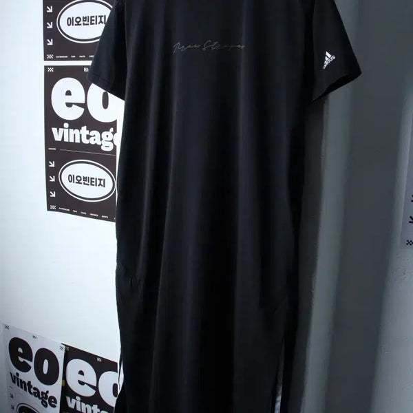 [BUNJANG] Adidas Three Stripes Long T-Shirt Dress / W(S-M) 아디다스 반팔 티셔츠 원피스 드레스 삼선 블랙 롱-H36821