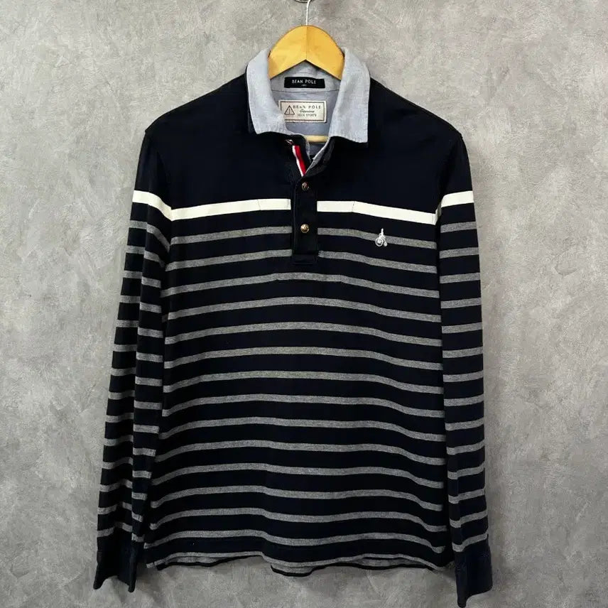 [BUNJANG] Beanpole Striped Rugby T-Shirt Navy/White Size 105 / 빈폴 스트라이프 럭비 티셔츠 네이비/화이트 105