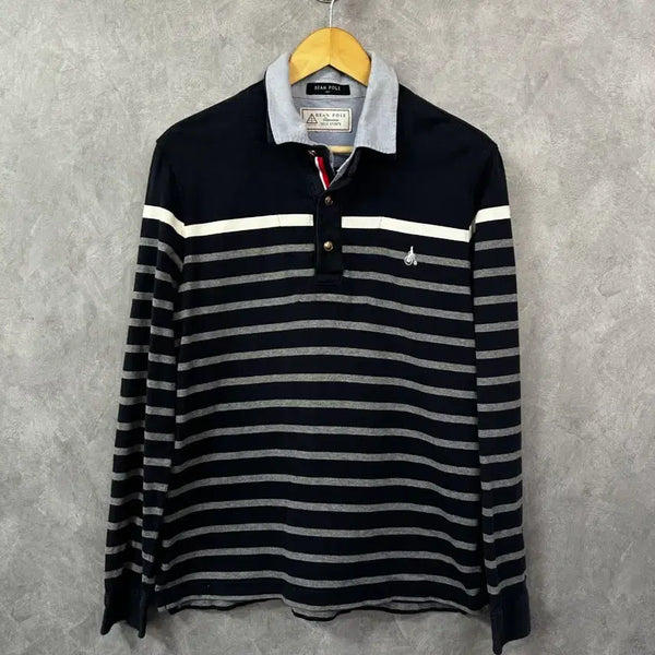 [BUNJANG] Beanpole Striped Rugby T-Shirt Navy/White Size 105 / 빈폴 스트라이프 럭비 티셔츠 네이비/화이트 105