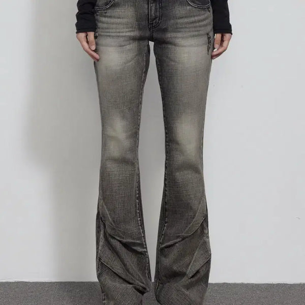 [BUNJANG] Bohemian Seoul Damage Grey Bootcut Jeans S / 보헤미안서울 데미지 그레이 부츠컷 S