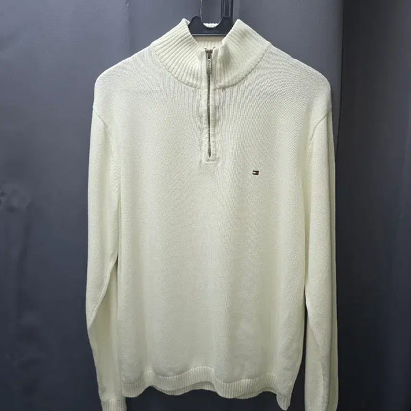 [BUNJANG] Tommy Hilfiger Half-Zip Knit White / 타미힐피거 하프집업 니트 화이트 (2390)