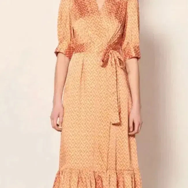 [BUNJANG] Sandro Wrap Style Midi Dress Peach Size 36 / 산드로 랩스타일 롱 미디 원피스 피치 36 사이즈 팜