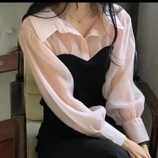 [BUNJANG] Sheer Busteire Blouse / 시스루 뷔스티에 블라우스