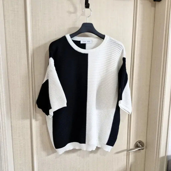 [BUNJANG] Jensai Half & Half T-Shirt Knit L / 젠사이 반반 반팔 니트 티셔츠 L
