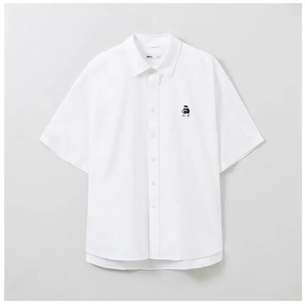 [BUNJANG] SPAO Teddy Bear Embroidery Oversized Short Sleeve Oxford Shirt / [스파오/남녀공용] 테디베어 자수 오버핏 반팔 옥스퍼드 셔츠 36천원