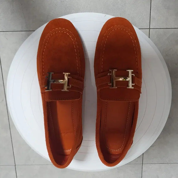 [BUNJANG] Luxena Suede H Buckle Loafers Flats Orange 230mm / 룩세나 Luxena 스웨이드 H 버클 로퍼 단화 230mm, 오렌지