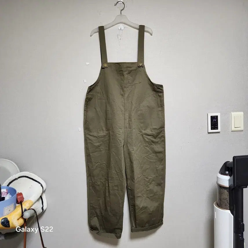 [BUNJANG] Khaki Wide Overalls Jumpsuit / 카키색 와이드 오버롤 팬츠점푸수트