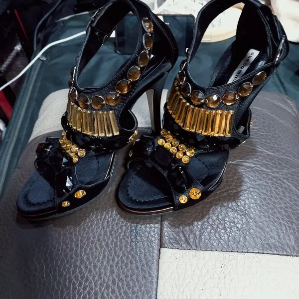 [BUNJANG] SUECOMMA BONNIE Crystal Embellished High Heel Sandals / 슈콤마보니   ( 크리스탈배색)   하이힐 샌달 구두