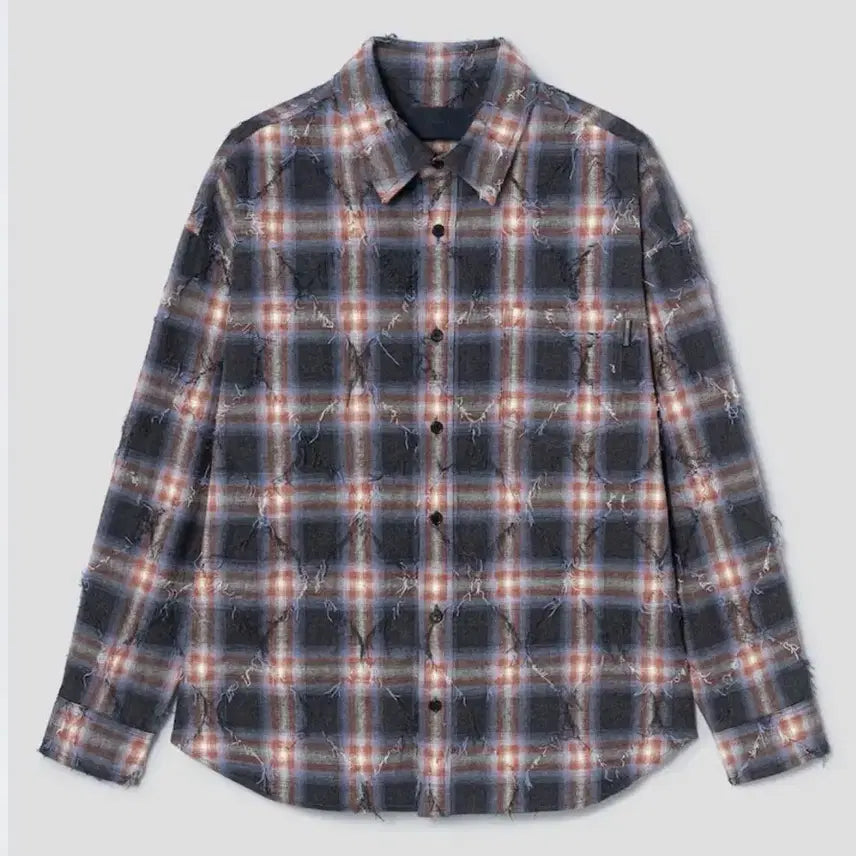[BUNJANG] Needle Check Argyle Loose Fit Shirt - Amber Blue / 아가일 니들 체크 루즈핏 셔츠 - 엠버 블루 (50)
