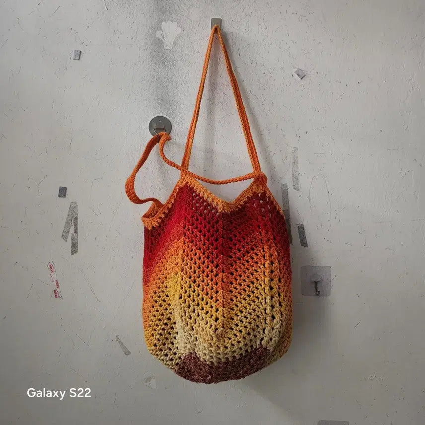 [BUNJANG] Handmade Knit Eco Bag Orange Gradient / 핸드메이드 니트 에코백 오렌지 그라데이션