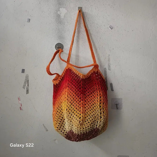 [BUNJANG] Handmade Knit Eco Bag Orange Gradient / 핸드메이드 니트 에코백 오렌지 그라데이션
