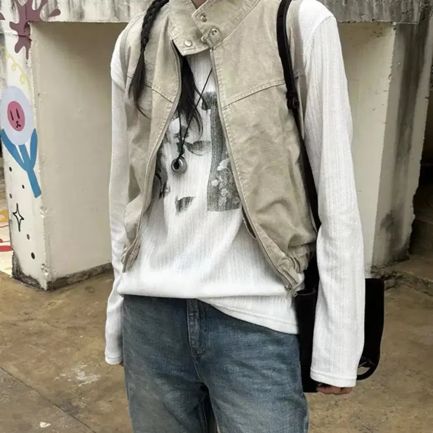 [BUNJANG] L'EVE Vintage Zip-Up Vest / 르에브 빈티지 집업 베스트 조끼