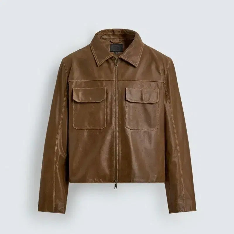 [BUNJANG] Zara Cow Leather Stitch Jacket S / 자라 카우 레더 스티치 자켓 S