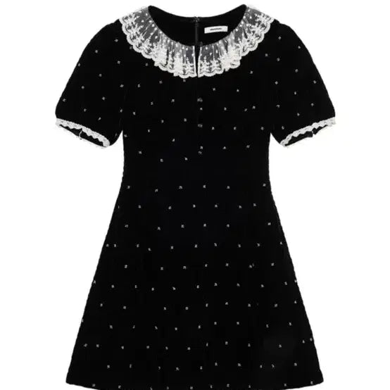 [BUNJANG] muemuer Lace Collar Velvet Mini Dress / muemuer 레이스 벨벳 미니원피스
