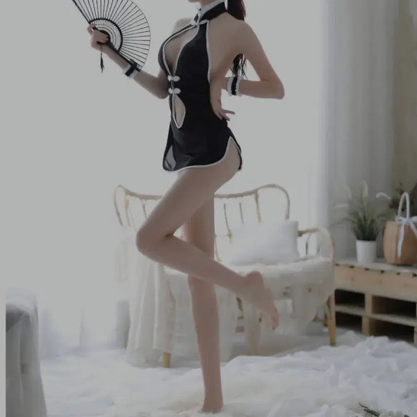 [BUNJANG] Black Cheongsam Cosplay Costume for Events / 섹시 차이나복 치파오 블랙 코스프레 의상 이벤트복