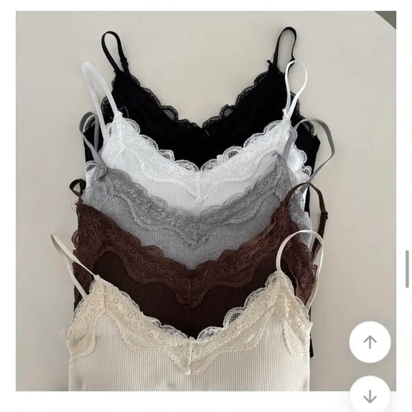 [BUNJANG] Lace Camisole with Built-in Bra / 캡내장 나시 레이스 나시