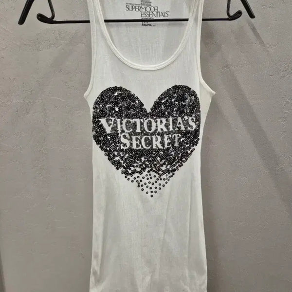[BUNJANG] Victoria's Secret White Heart Sequin Tank Top / 빅토리아 시크릿 화이트 하트 시퀸 나시