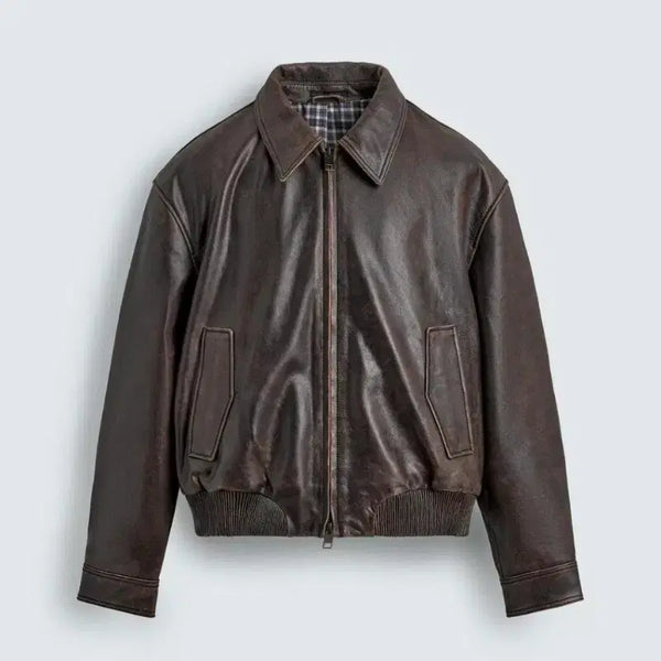 [BUNJANG] ZARA Cow Leather Washing Bomber Jacket L / 자라 카우레더 워싱 봄버 자켓 L